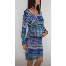 Лилава рокля за бременни с асиметрична форма